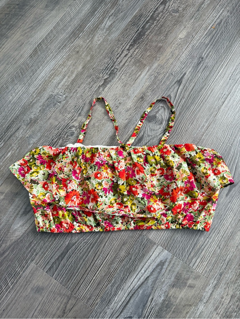 J. Crew Floral Ruffle Crop Tank - Pink, Green & Orange
